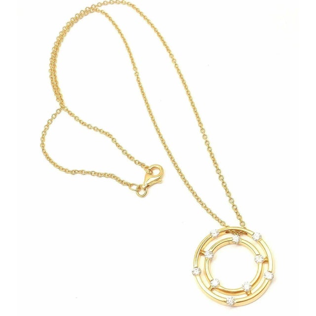 Contemporary ROBERTO COIN 18K YELLOW GOLD DOUBLE HOOP DIAMOND PENDANT NECKLACE For Sale - Image 3 of 8