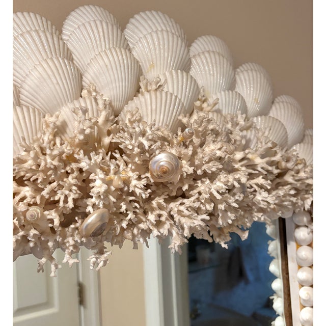 Vintage Handmade Coral and Scallop Shell Encrusted Wall Mirror For Sale - Image 4 of 6