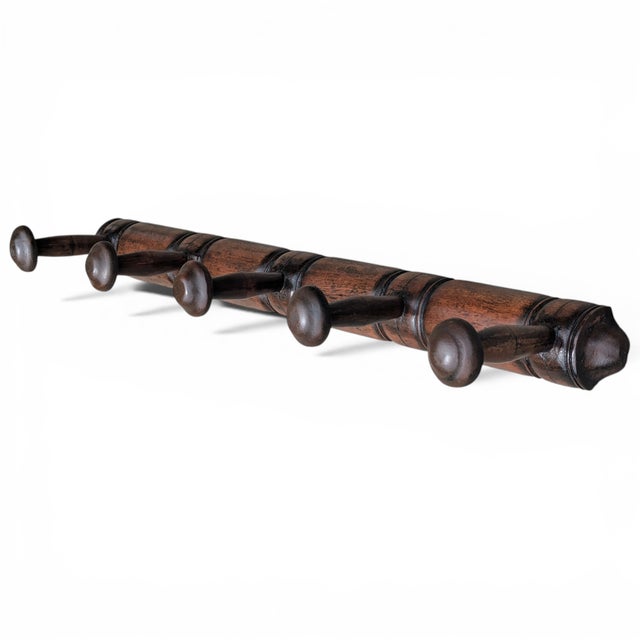 French Country Vintage French Faux Bamboo Wooden Coat Hat Rack For Sale - Image 3 of 17