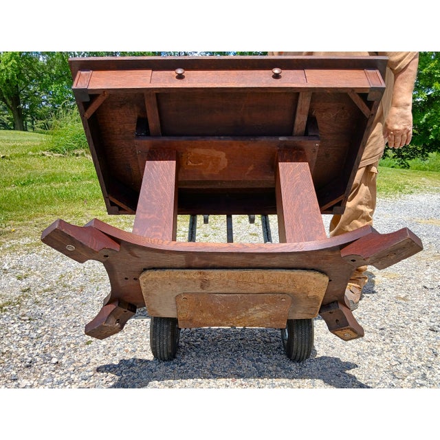 Antique Mission Quarter Sawn Oak Double Pedestal Library Table 1920 For Sale - Image 17 of 17