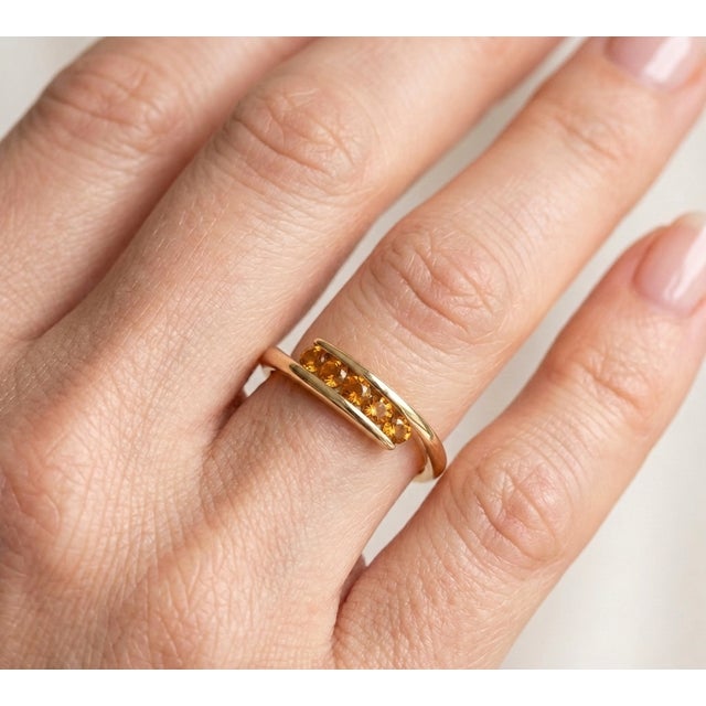 Metal Natural Citrine Channel-Set Wrap Ring - Wedding Engagement Bypass Ring Us 7 For Sale - Image 7 of 7