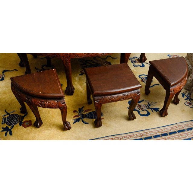20th Century Asian Mahogany Carved Coffee/Tea Table and Stools 4