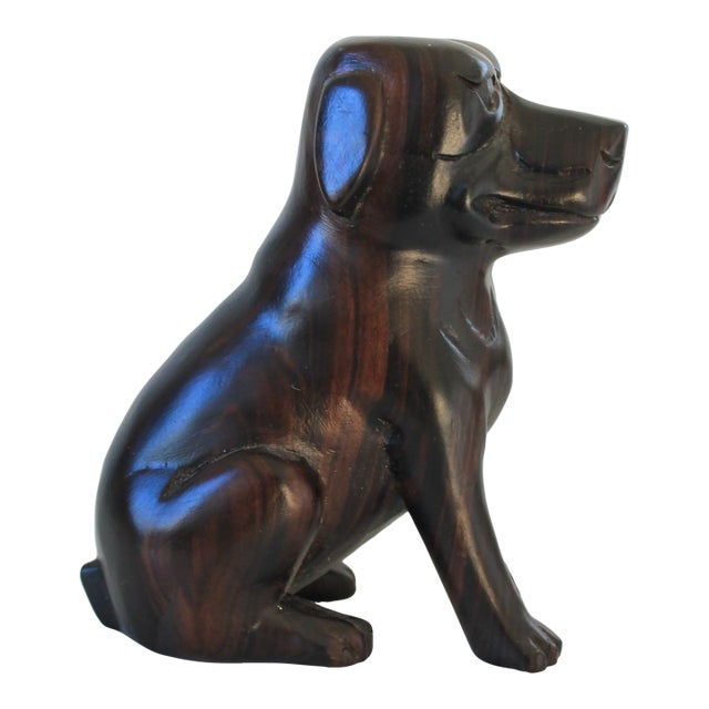 Vintage Folk Art Carved Iron Wood Dog Sculpture For Sale