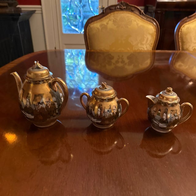 Gold Antique Fine Satsuma Eggshell China Demitasse Set of 13 For Sale - Image 8 of 10