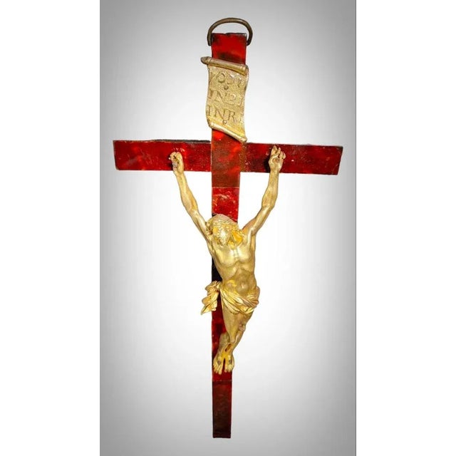 17th Century Large Cross with Christ in Gilt Bronze, 1640 For Sale - Image 5 of 13