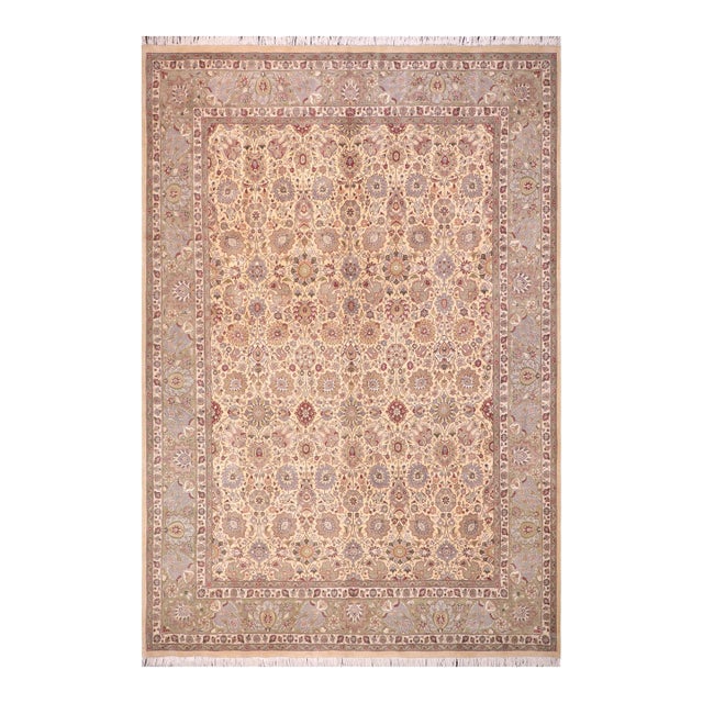 Shabby Chic Tabriz Pak-Persian Gold/Green Wool Rug - 10'1'' X 14'2'' For Sale