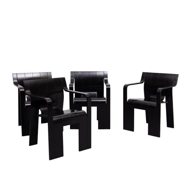 Mid-Century Modern Black Strip Armchairs by Gijs Bakker for Castelijn, Holland, 1970s, Set of 4 For Sale - Image 3 of 18