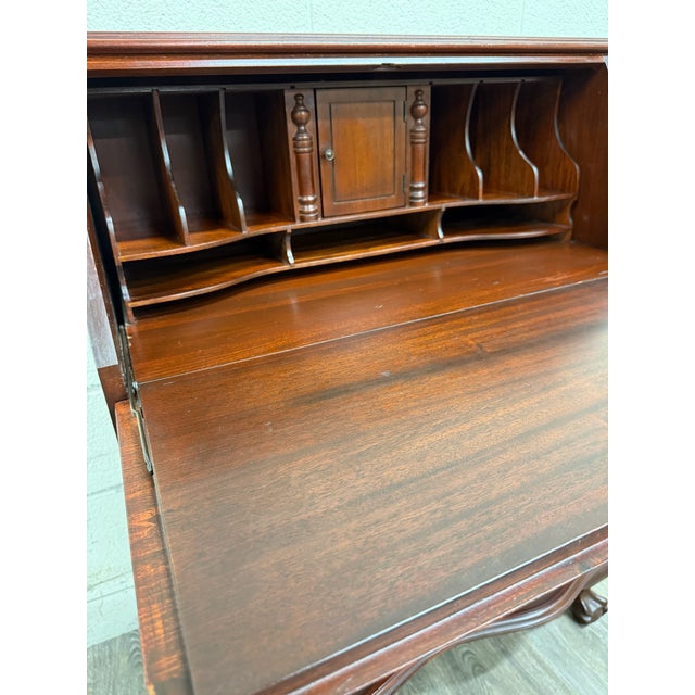 Vintage Chippendale Style Slant Front Fall Front Mahogany Secretary Desk For Sale - Image 4 of 17