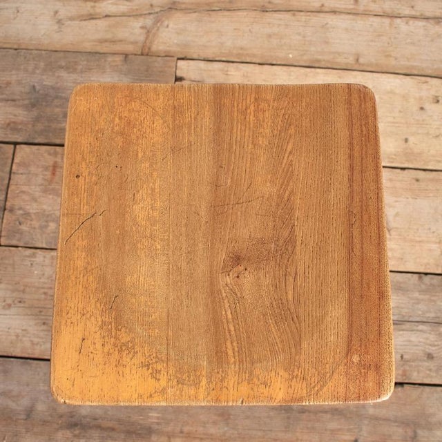 Antique Wooden School Lab Stool For Sale - Image 3 of 8
