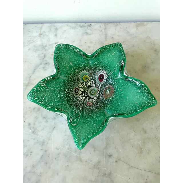 Green Vintage Fratelli Toso Mid Century Green and Silver Bowl For Sale - Image 8 of 8