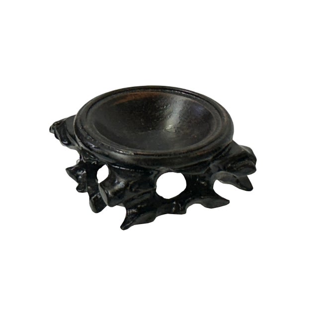 Asian 2.25" Dark Brown Wood Carving Hollow Circular Table Top Stand Riser For Sale - Image 3 of 6