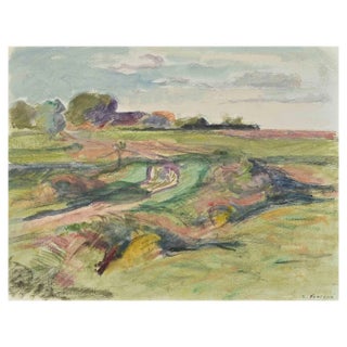Robert Fontene, The Meadow, Original Watercolor & Pastel Drawing, Mid-20th Century For Sale