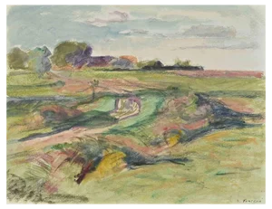 Robert Fontene, The Meadow, Original Watercolor & Pastel Drawing, Mid-20th Century