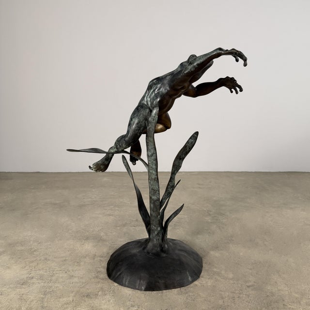 Metal Large Jumping Frog Sculpture – Hand Cast Bronze Garden Accent, 32” Tall For Sale - Image 7 of 10