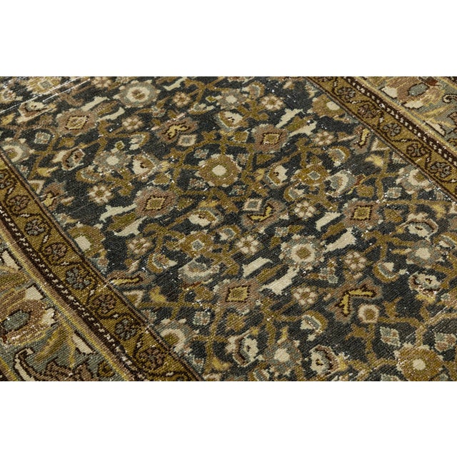19th Century Antique Mahal Wool Rug With Charcoal Field & Olive Floral Motifs For Sale - Image 9 of 9