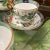 Plates are 1 inch in height six in depth and width. Tea cups are 2.5 in height and 3.5 in width and depth. Beautiful tea...