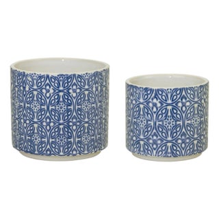 Ornamental Blue andWhite Ceramic Pot (Set of 2) For Sale