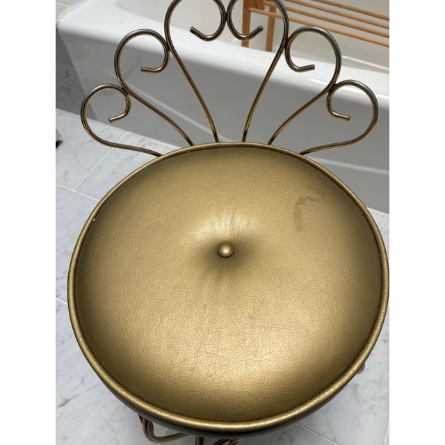Vintage 70s Vanity Gold Stool in Brass For Sale - Image 4 of 6