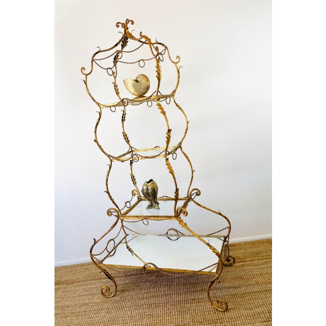 Mid-Century Modern Vintage 1960s Italian Gold Gilt Curvy Tiered 2pc Etagere Shelf For Sale - Image 3 of 17