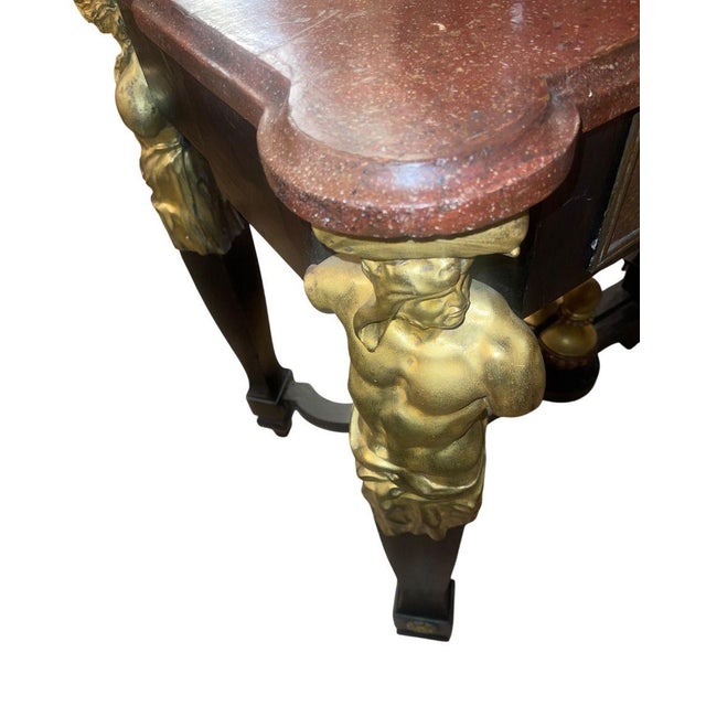Wood Pair of Early 19th Century Italian Gilt Bronze Mounted Ebonized Console Tables For Sale - Image 7 of 10