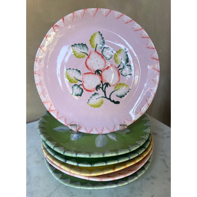 Fun colorful hand painted lunch plates made in Italy by Italica Ars around the 1980's. The set of six in the hard to find...