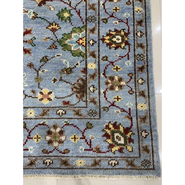 8x10 Blue Hand-Knotted Wool Floral Sky Classic Traditional Modern Carpet Rug For Sale - Image 4 of 5