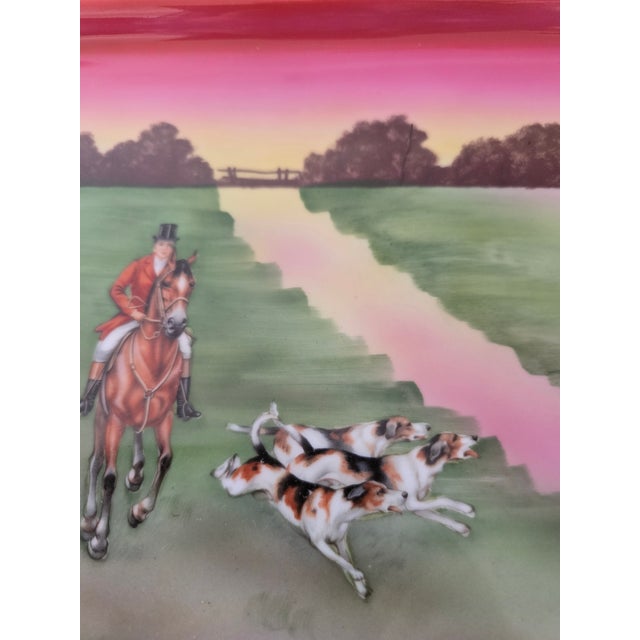 Beautiful handpainted porcelain tray with a wonderful image of a rider, horse and hounds.