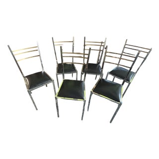 Modernism Seat in Sky Chairs No. 6 in Chromed and Gold Metal by Romeo Rega, 1970s, Set of 6 For Sale