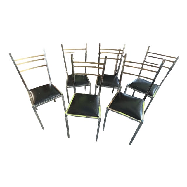 Modernism Seat in Sky Chairs No. 6 in Chromed and Gold Metal by Romeo Rega, 1970s, Set of 6 For Sale