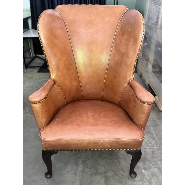 French Country 20th Century French Country Style Leather Wingback Armchair For Sale - Image 3 of 13