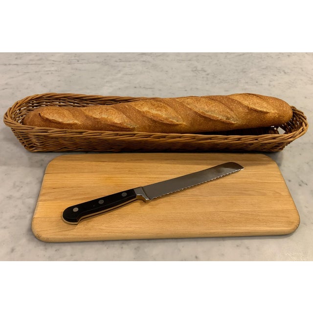 Rustic European Early 20th Century French Rattan Baguette Bread Basket. Serving or Display Pc. For French Country, Rustic European, Cottage Core or Farmhouse Decor For Sale - Image 3 of 6