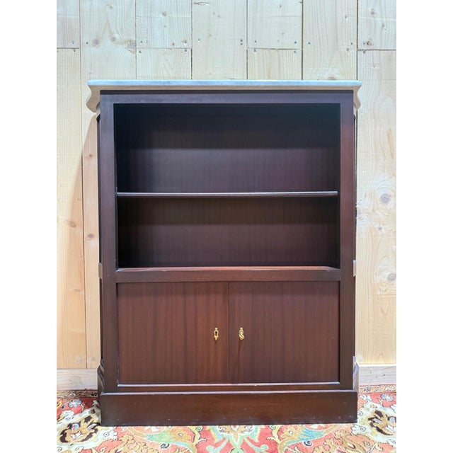 Brown Low Mahogany Bookcase with Marble Top, 1980s For Sale - Image 8 of 8