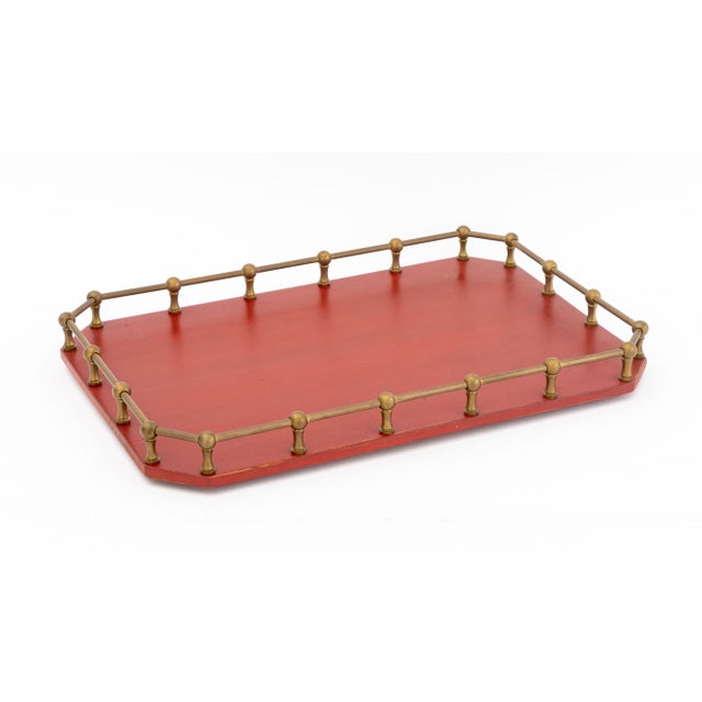 Modern Modern Brass Galleried Wood Serving Trays, 2 For Sale - Image 3 of 8