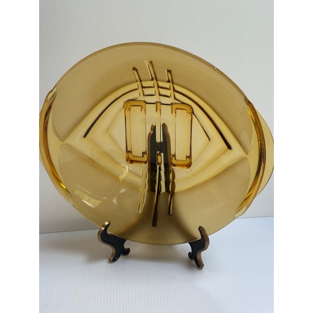 Antique 1920-1930s Stolzle Czech/Austria Art Deco Geometric Amber Pressed Glass Handle Bowl For Sale - Image 9 of 12