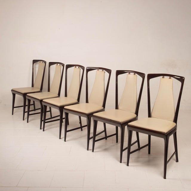 1950s Mid-Century Modern Italian Mahogany Stained Dining Chairs by Osvaldo Borsani for Abv, 1950, Set of 6 For Sale - Image 5 of 18