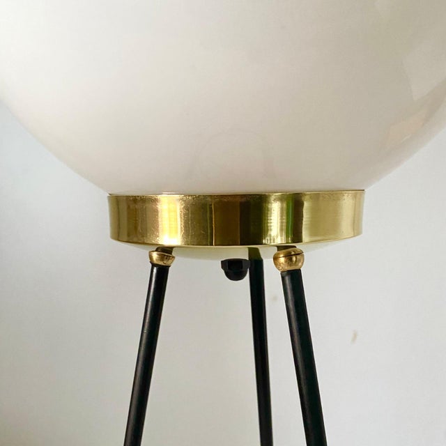 Vintage Floor Lamp in Opaline and Iron in the style of Stilnovo, Italy, 1950s For Sale - Image 6 of 12