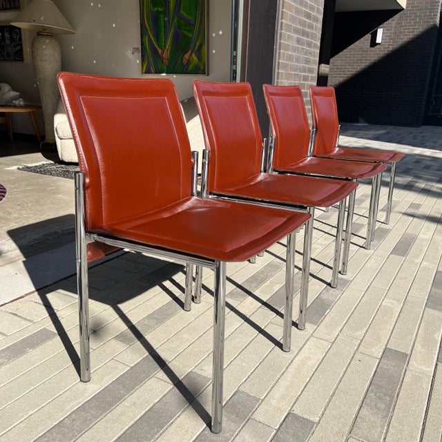 Mid 20th Century Vintage Leather & Chrome Dining Chairs Set of 4 Chairish