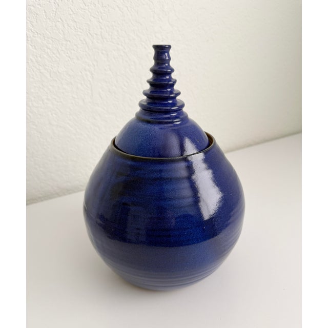 Ceramic Late 20th Century Cobalt Blue Modernist Ceramic Lidded Pot, Artist Signed For Sale - Image 7 of 9