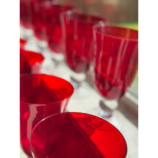 1990s 1990s Set of 12 Lenox Ruby Red Crystal Goblets With Clear Stems For Sale - Image 5 of 10