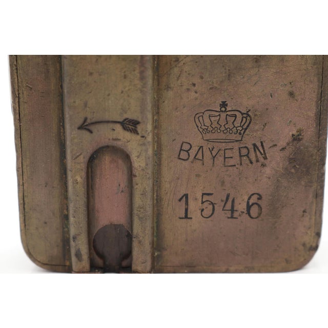 Antique Brass Bavarian Lever Padlock Lock With Key For Sale - Image 4 of 6