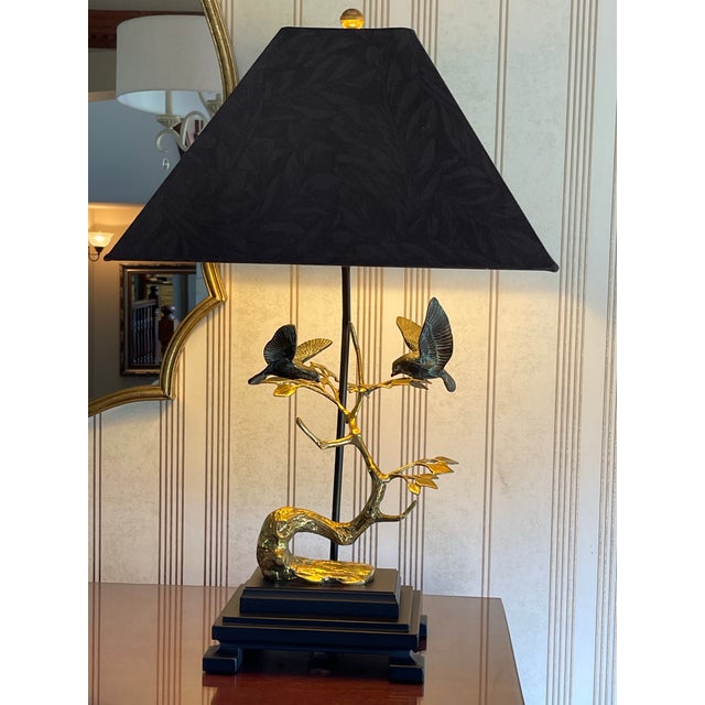 Vintage Frederick Cooper Verdigris Brass Birds on a Brass Branch Lamp For Sale - Image 9 of 12