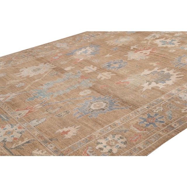 Modern Sultanabad Brown Handmade Floral Wool Rug For Sale - Image 4 of 10