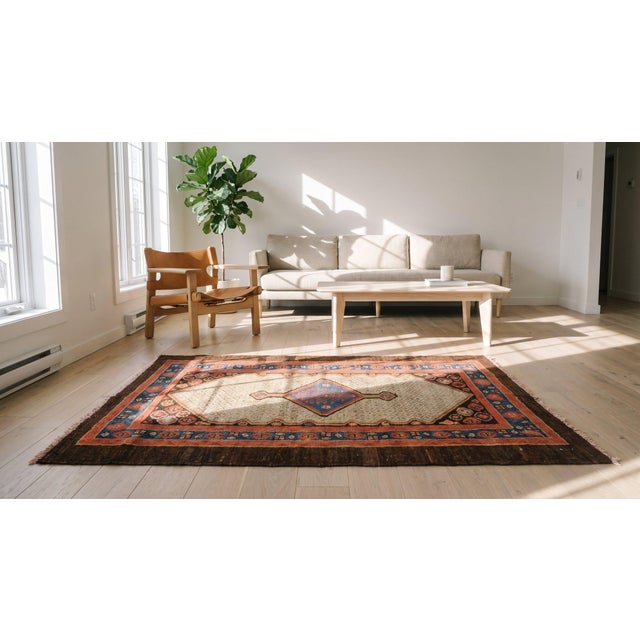 1880s Brown Ivory Medallion Tribal Antique n.w. Persian Bakshaiesh Rug 2'10" X 4'2" Handknotted Wool Carpet For Sale In New York - Image 6 of 8