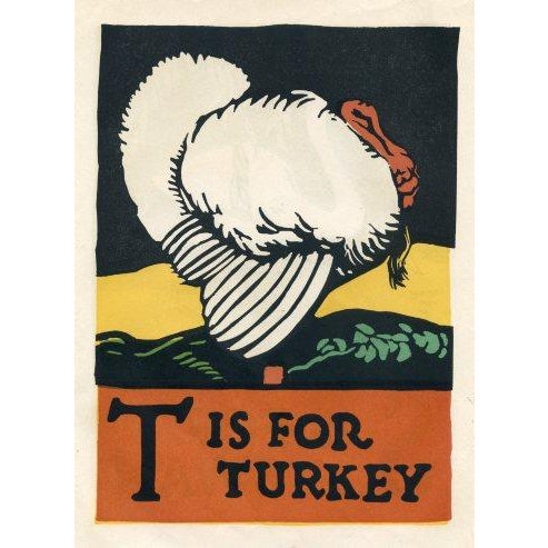 This unique, colorful lithograph is from a 1920s children's picture book that used animal themes to teach the letters of...