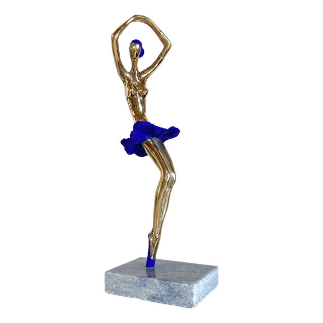 Ballerina Blue Bronze Sculpture by Aliev For Sale