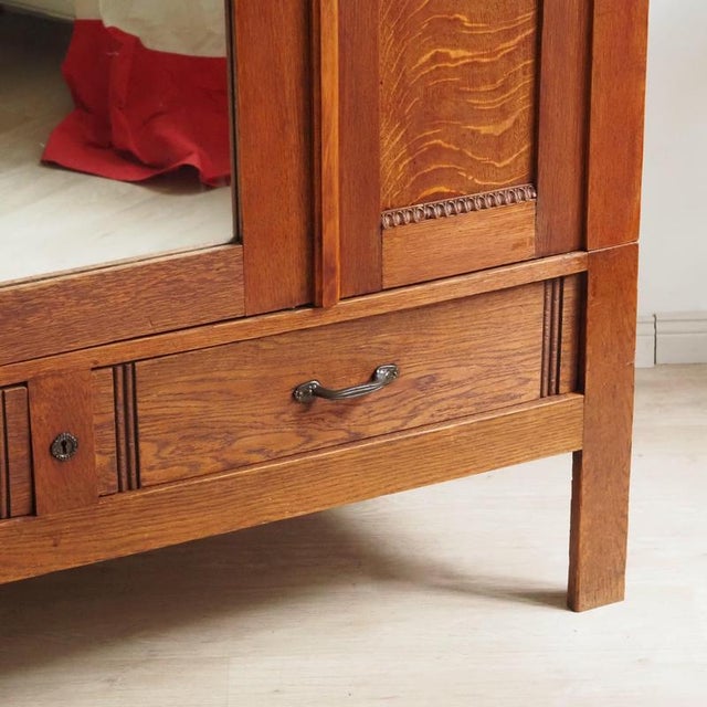 Art Nouveau Oak Wardrobe with Mirror, 1920s For Sale - Image 14 of 18