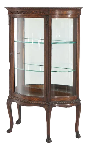 Antique RJ Horner Diminutive Oak Vitrine/China Cabinet, Carved Foliate, C1910