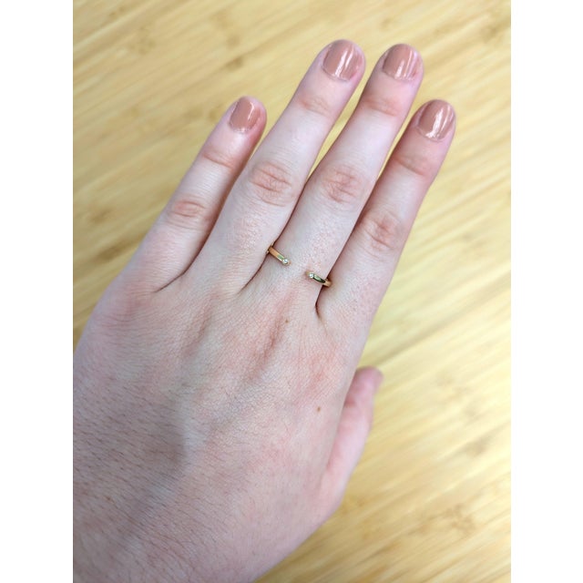 Modern Open Band Ring With Bezel Diamond Accents in Solid 14k Gold | Stackable Band, Size 6.75 For Sale - Image 3 of 9