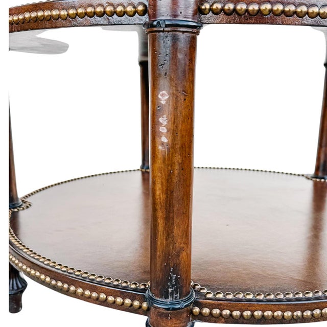 Vintage Regency Leather & Brass 3-Tier Round Center Table - Attributed to Maitland-Smith For Sale - Image 10 of 10