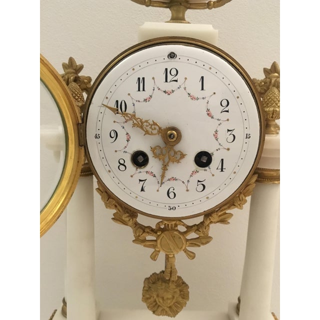 French 19th Century French Louis XVI Style Ormolu and White Marble Boudoir Clock Set For Sale - Image 3 of 5